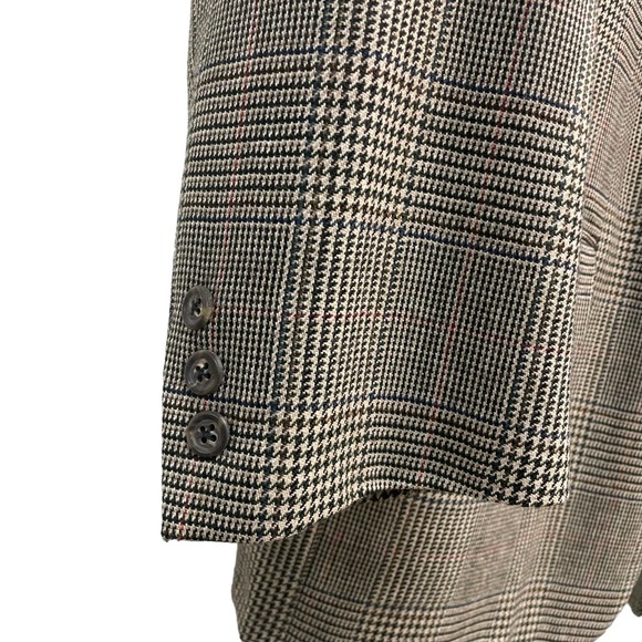 Mens Vintage Burberrys Houndstooth Plaid Brown Suit Jacket 44 L/XL - Picture 5 of 11